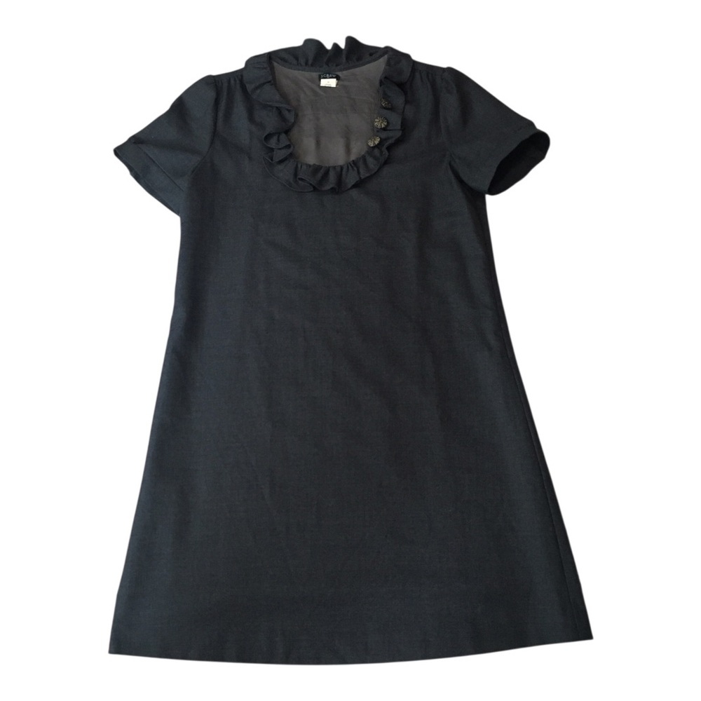 J Crew Grey Wool Ruffle Collar Short Sleeve A-Line Dress 10